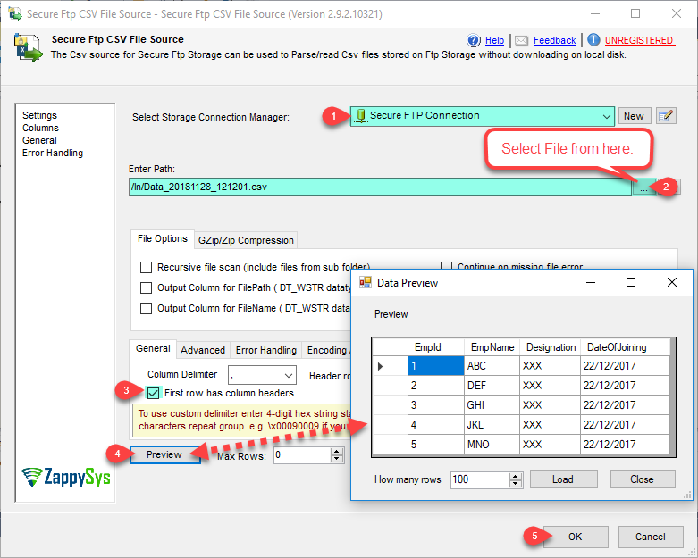 SSIS Secure FTP CSV File Source - Configure