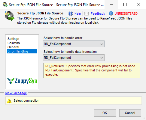 SSIS Secure FTP JSON File Source - Setting UI