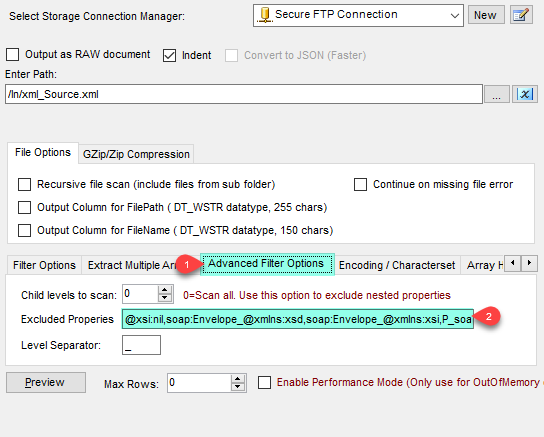 SSIS Secure FTP XML File Source - Advance Tab