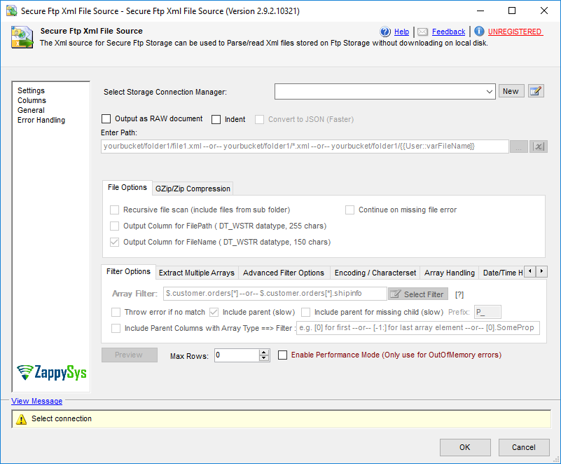 SSIS Secure FTP XML File Source - Setting UI