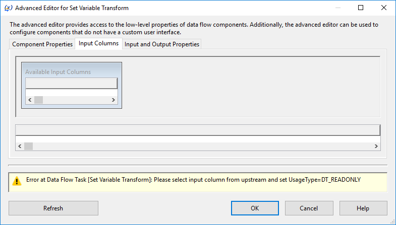 SSIS Set Variable Transform - Setting UI