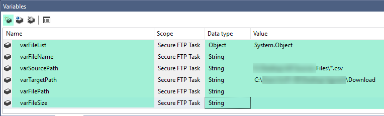 SFTP Task Operations - Create Variable