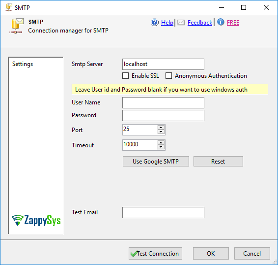 SMTP Connection Manager - Setting UI