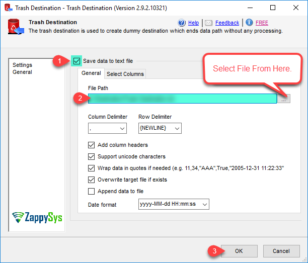 SSIS Trash Destination - Configure