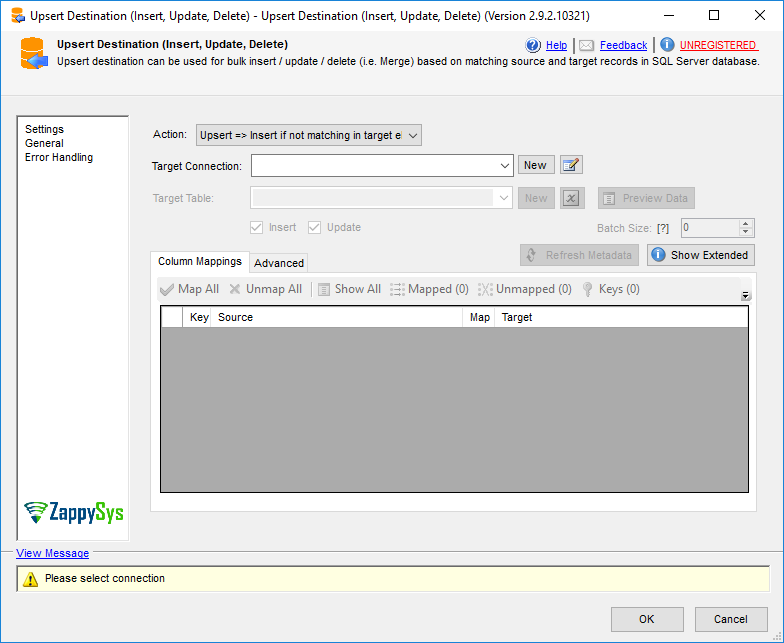 SSIS Upsert Destination - Setting UI