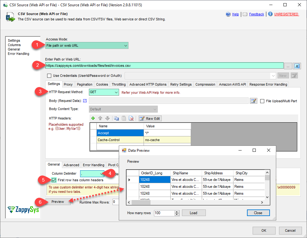SSIS CSV Source (Web API or File) - Configure