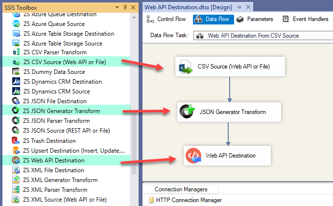 SSIS Web API Destination - Drag and Drop Components