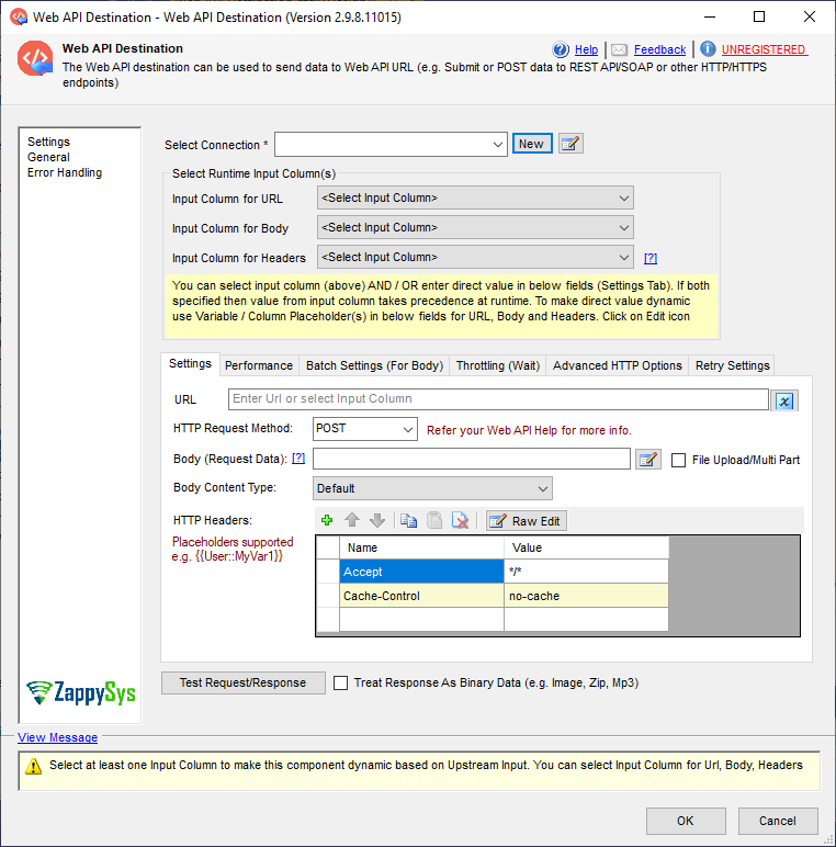 SSIS Web API Destination - Setting UI