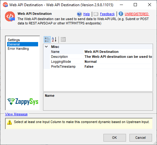SSIS Web API Destination - Setting UI
