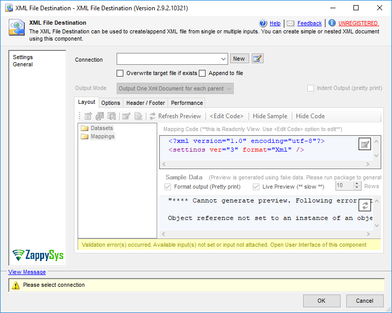 SSIS XML File Destination - Setting UI