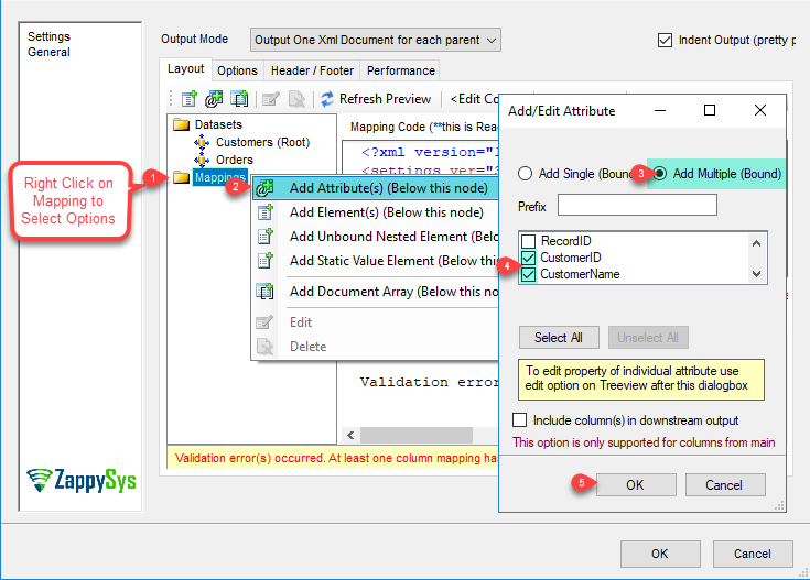 XML File Destination - Add/Edit Attribute