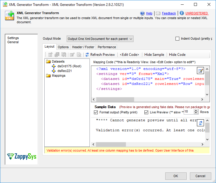 SSIS XML Generator - Setting UI
