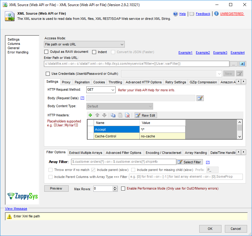 SSIS XML Source - Setting UI